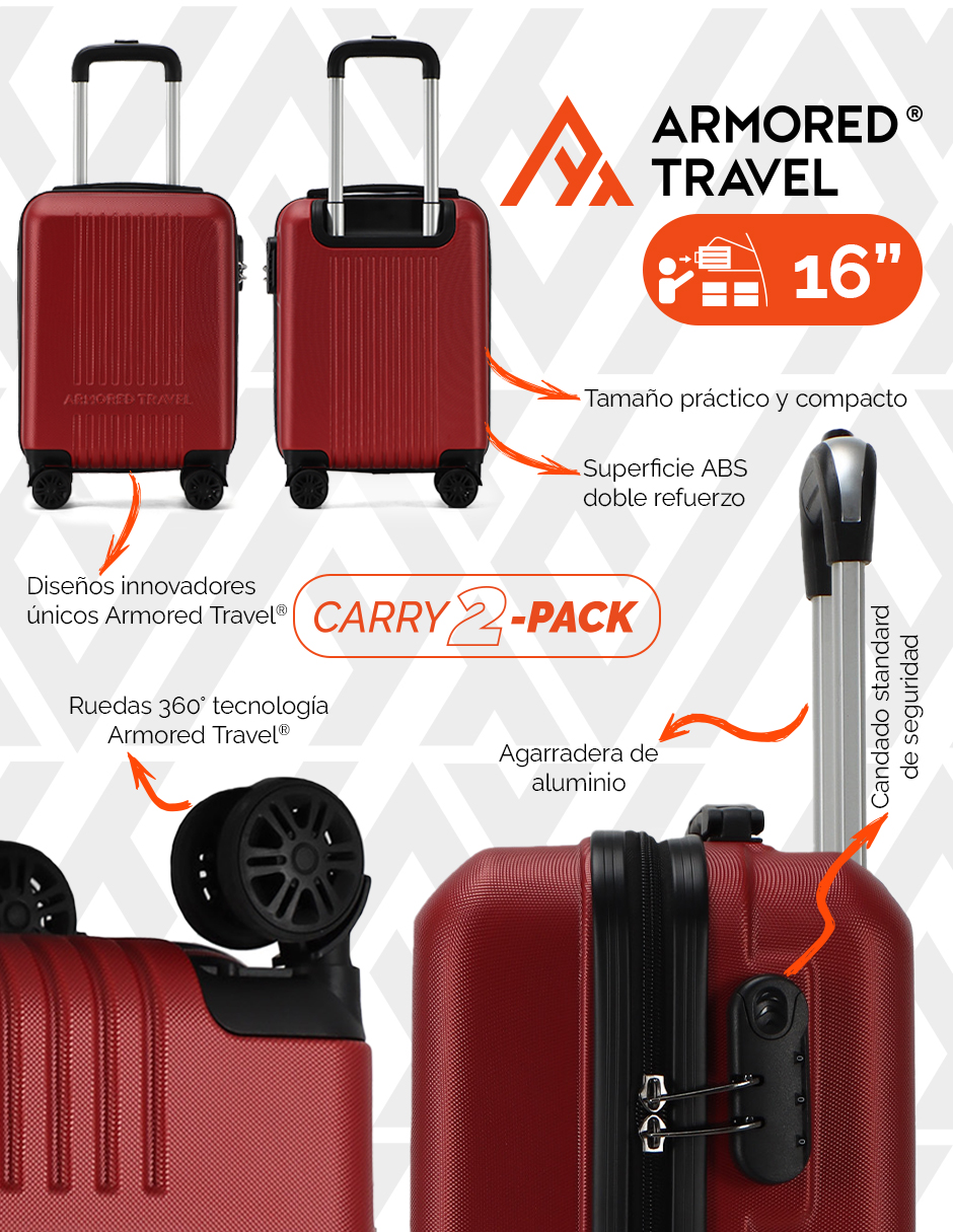 Foto 7 pulgar | Set De Maletas De Mano Carry-on  2-pack 20” + 16” Y Candado Tsa Lock Gran-rojo Armored Travel