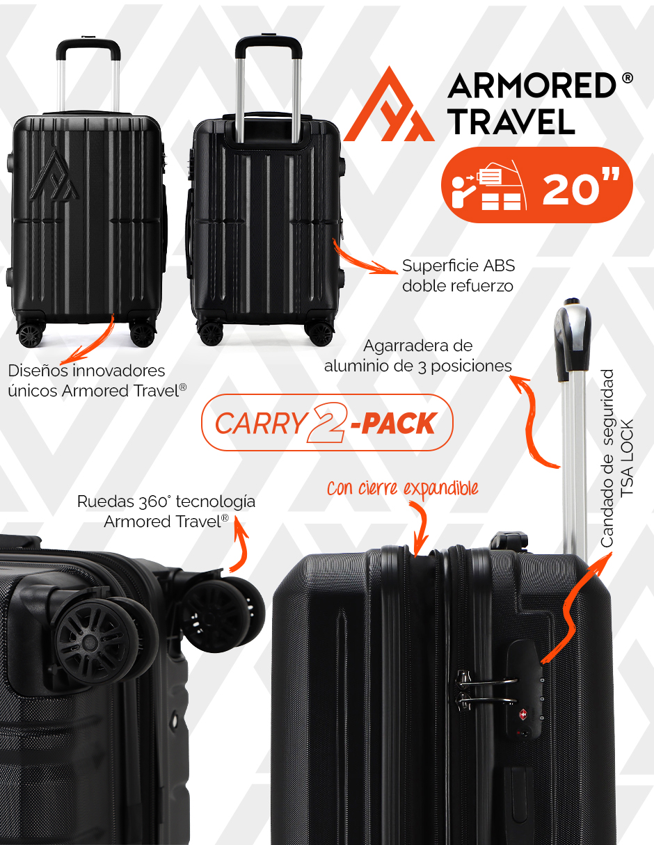 Foto 6 pulgar | Set De Maletas De Mano Carry-on  2-pack 20” + 16” Y Candado Tsa Lock Obs-negro Armored Travel