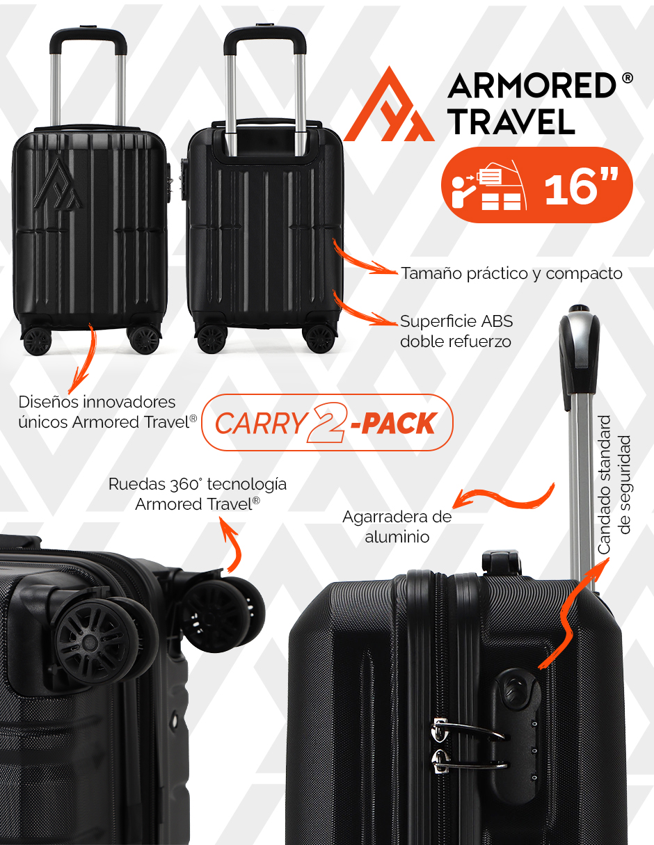 Foto 7 pulgar | Set De Maletas De Mano Carry-on  2-pack 20” + 16” Y Candado Tsa Lock Obs-negro Armored Travel