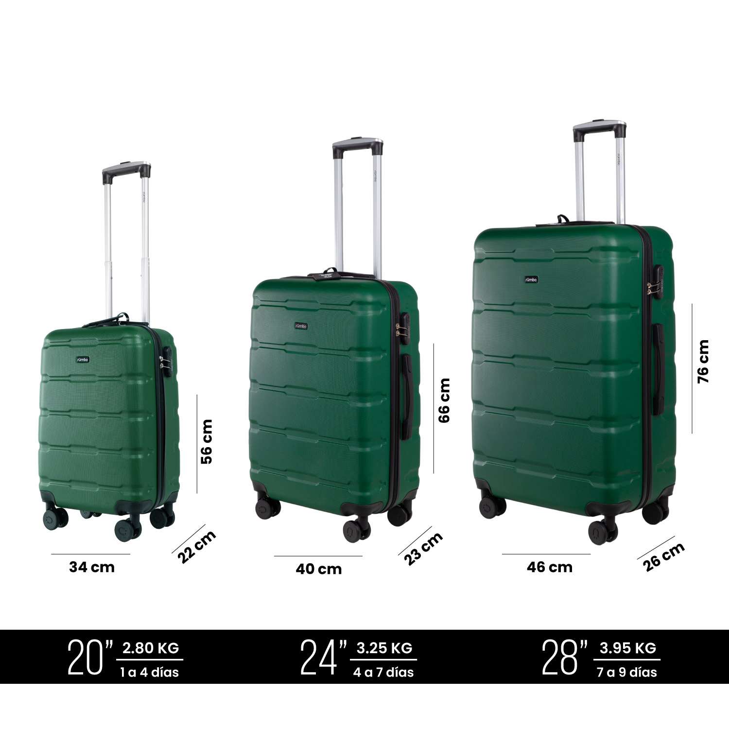 Foto 4 pulgar | Juego 3 Maletas de Viaje Rígidas Rumbo con Ruedas 360 Verde