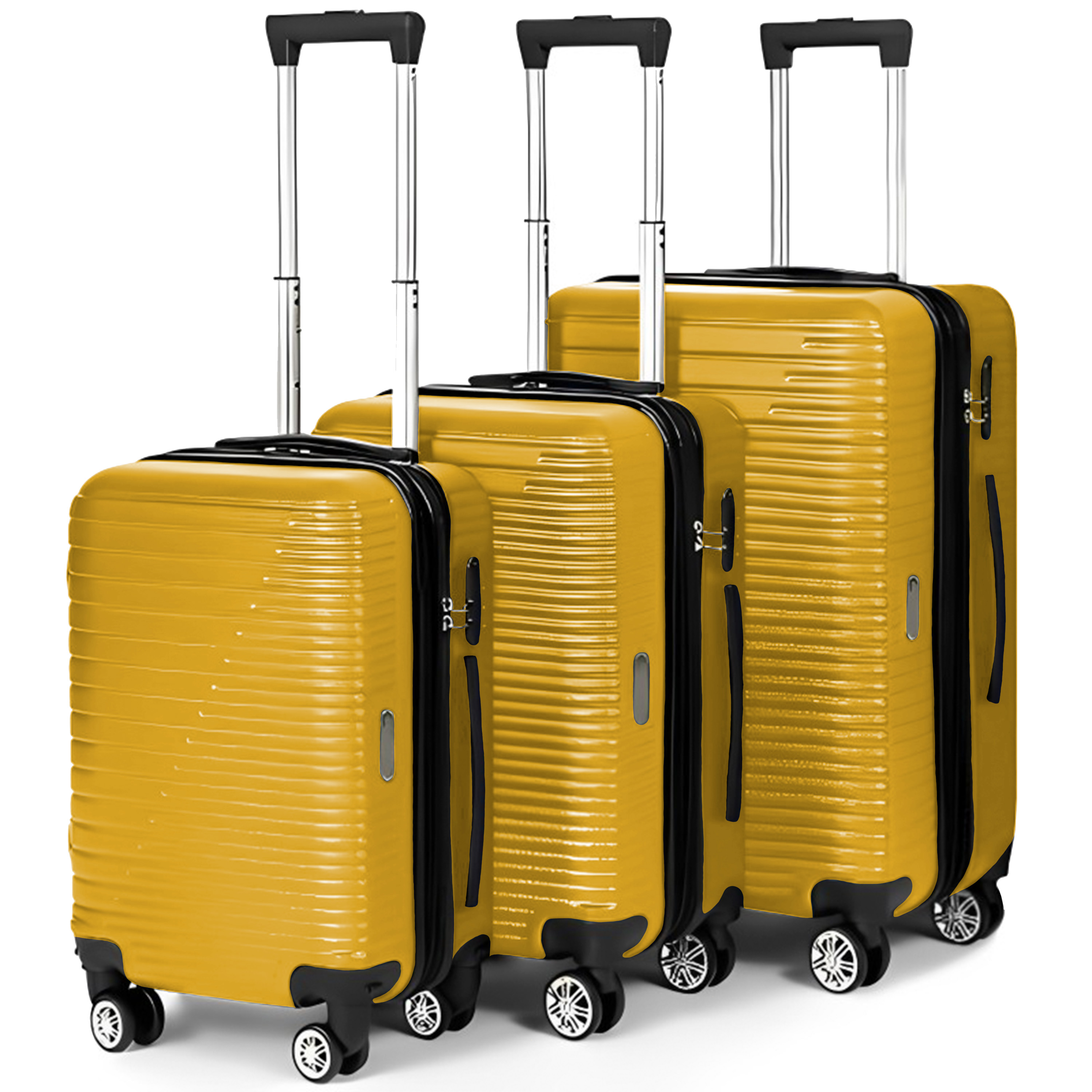 Set 3 Maletas Rígidas 4 Ruedas Viaje Vacaciones Resistente Amarillo