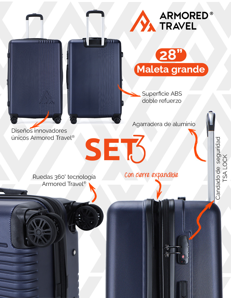 Foto 6 pulgar | Maletas de Viaje Armored Travel 3 Piezas 28” + 24” + 20” Carry-On Abs Doble Calibre con Candado de Alta Seguridad