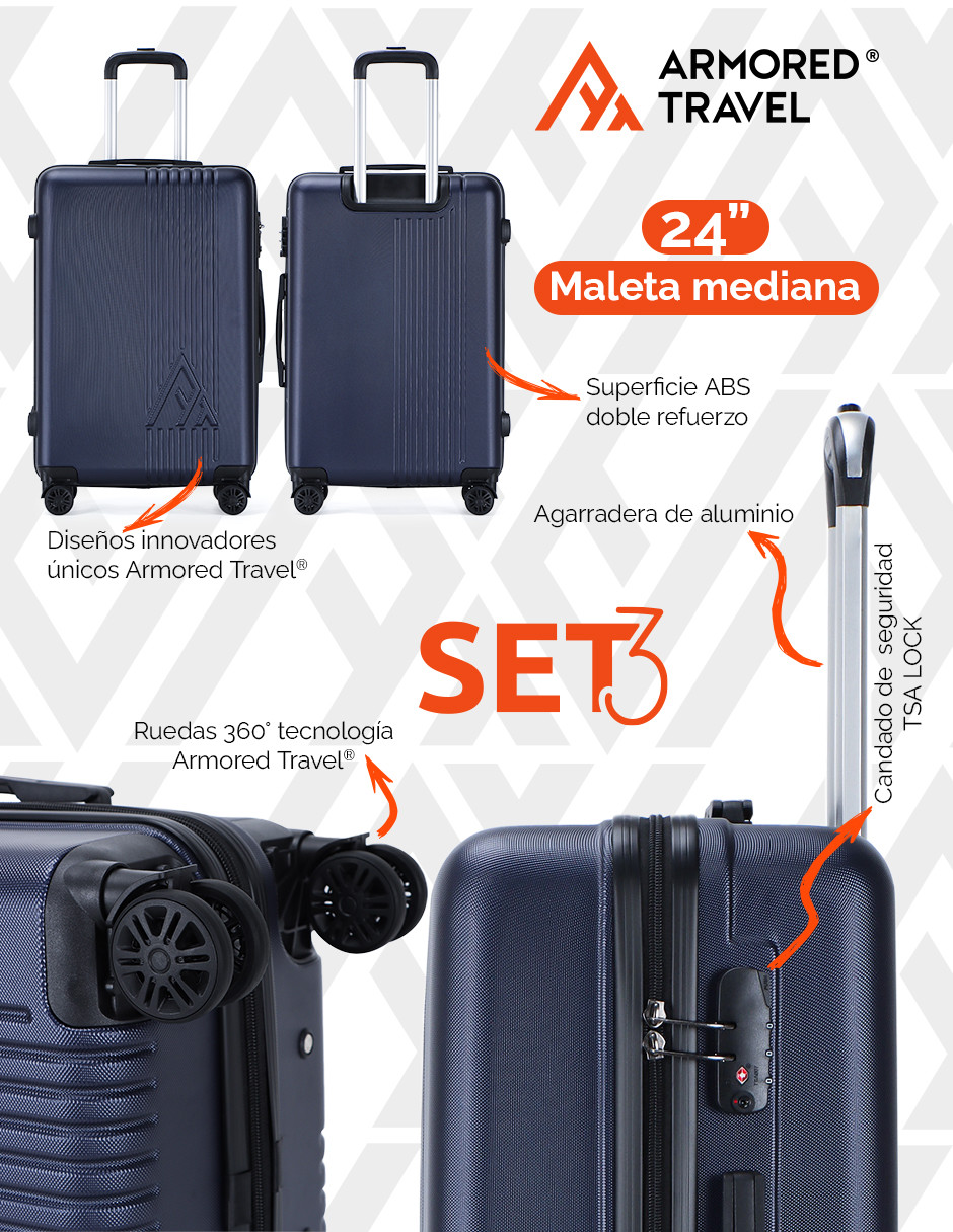 Foto 6 | Maletas de Viaje Armored Travel 3 Piezas 28” + 24” + 20” Carry-On Abs Doble Calibre con Candado de Alta Seguridad