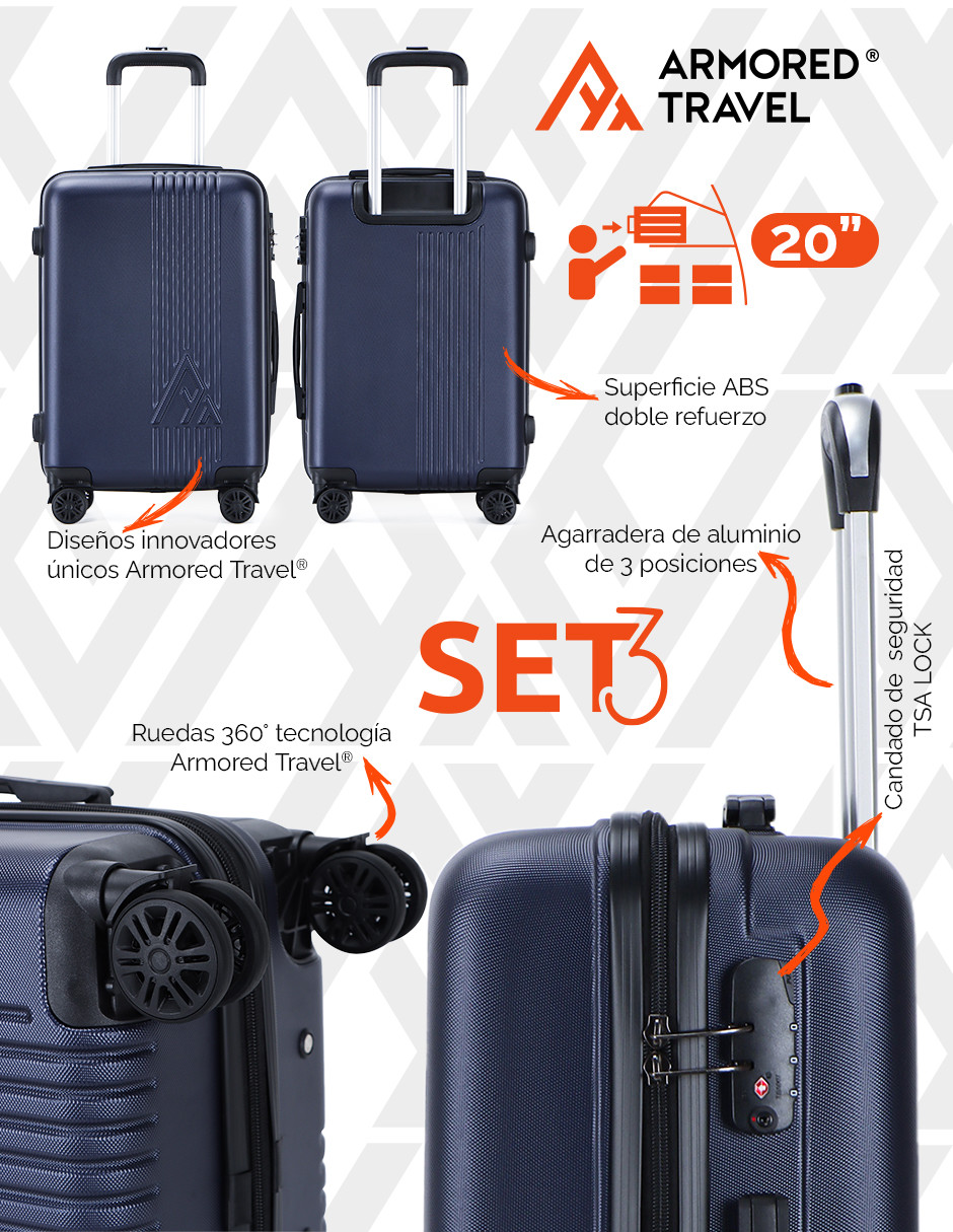 Foto 7 | Maletas de Viaje Armored Travel 3 Piezas 28” + 24” + 20” Carry-On Abs Doble Calibre con Candado de Alta Seguridad