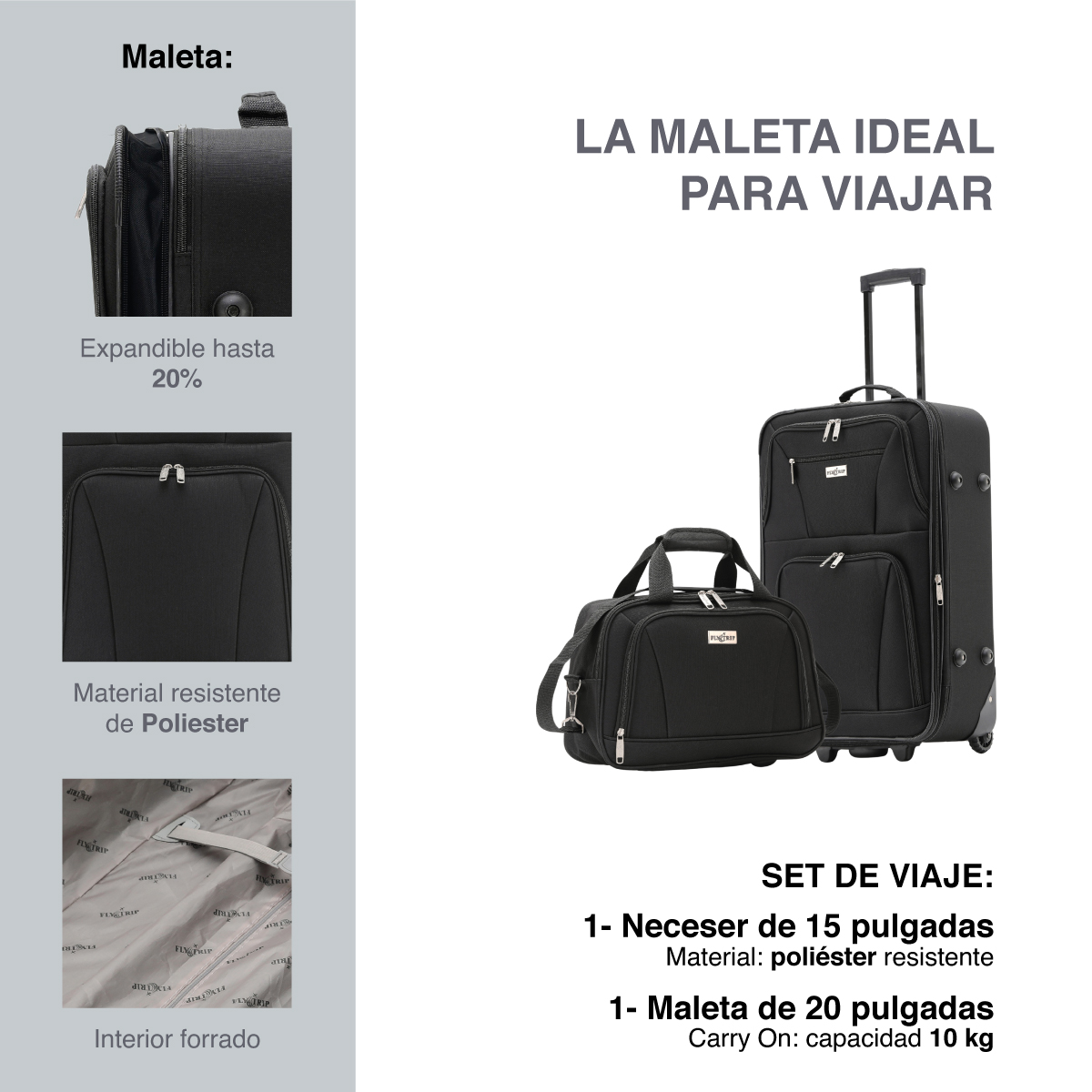 Foto 3 pulgar | Juego de Maleta 20'' + Neceser 15'' Fly and Trip Medellín Negros