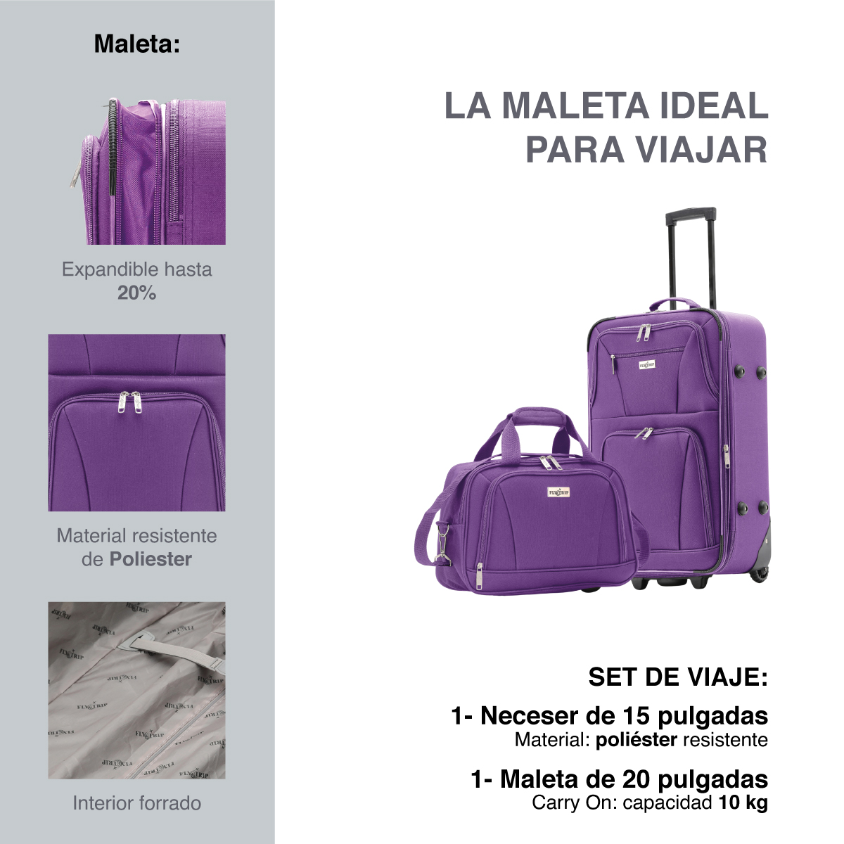 Foto 3 pulgar | Juego de Maleta 20'' + Neceser 15'' Fly and Trip Medellín Maroados