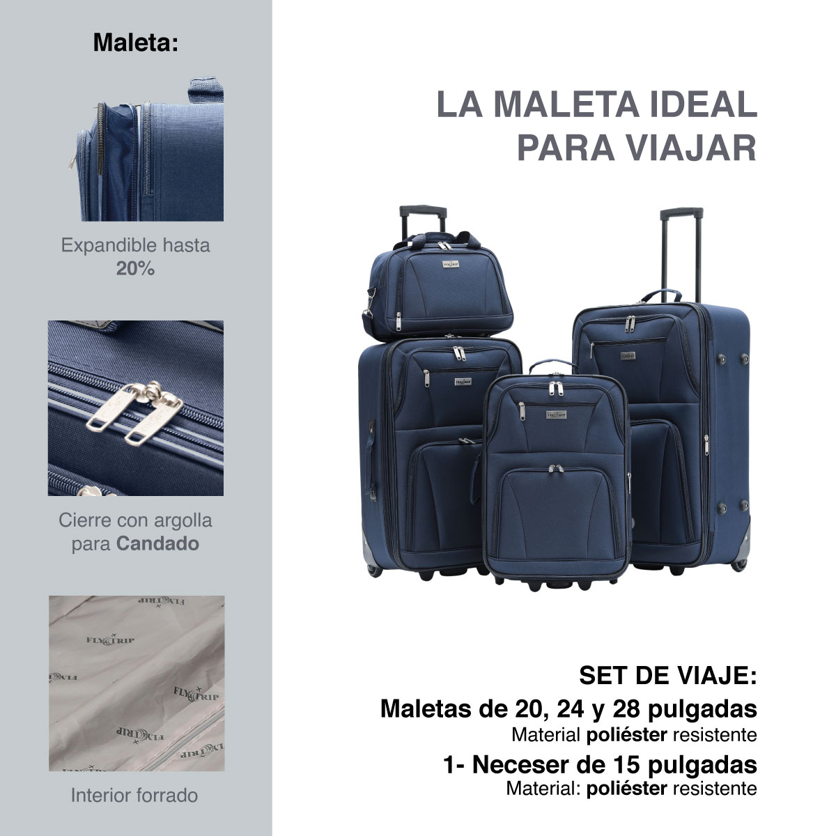 Foto 3 pulgar | Maletas y 1 Neceser Fly & Trip Medellín Azules 3 Piezas