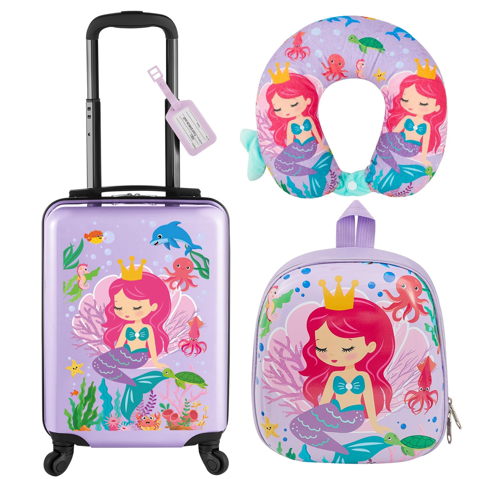 Set de Equipaje Sanwuta Mermaid de 43 cm con Almohada Maleta y Mochila - Venta Internacional.