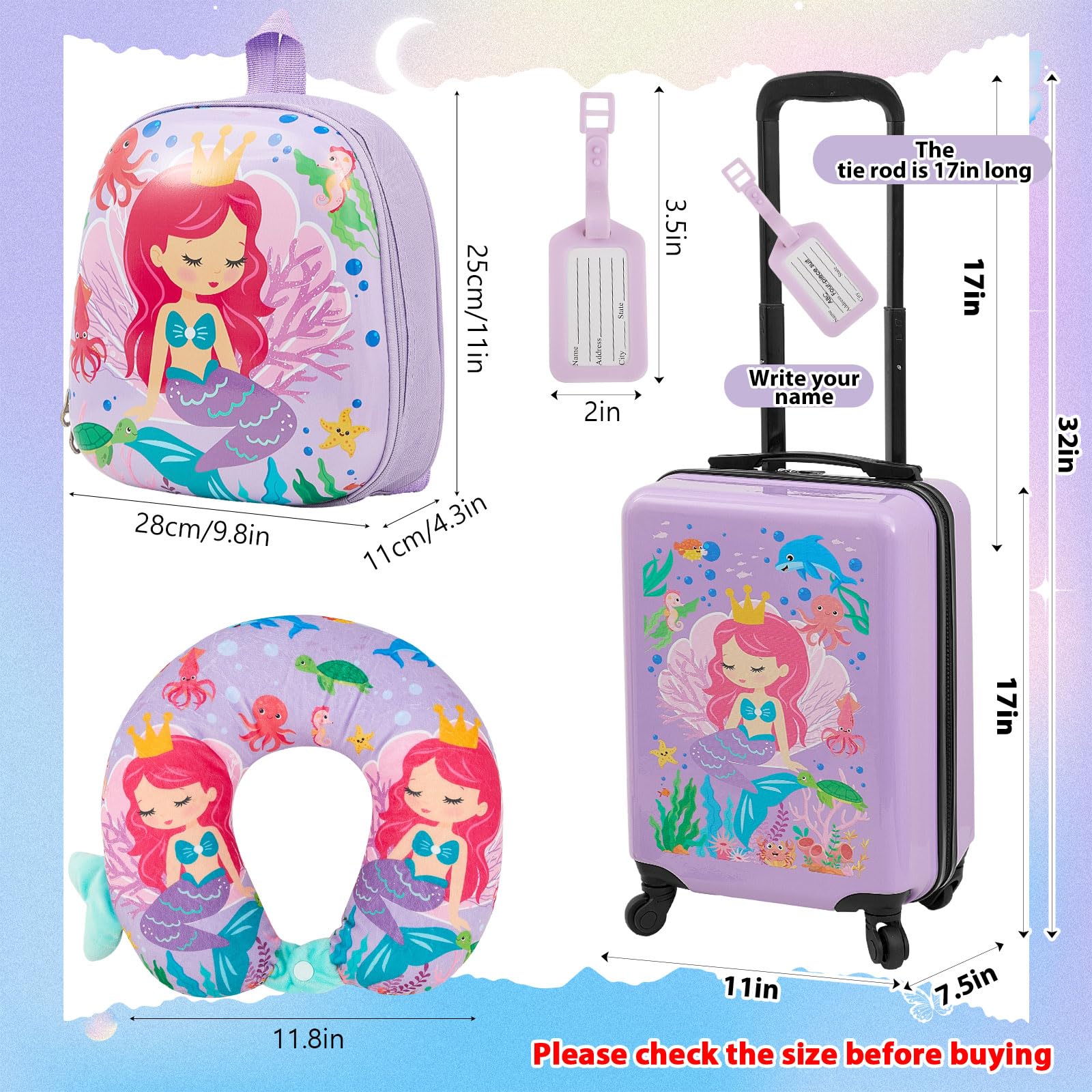 Foto 3 pulgar | Set de Equipaje Sanwuta Mermaid de 43 cm con Almohada Maleta y Mochila - Venta Internacional.