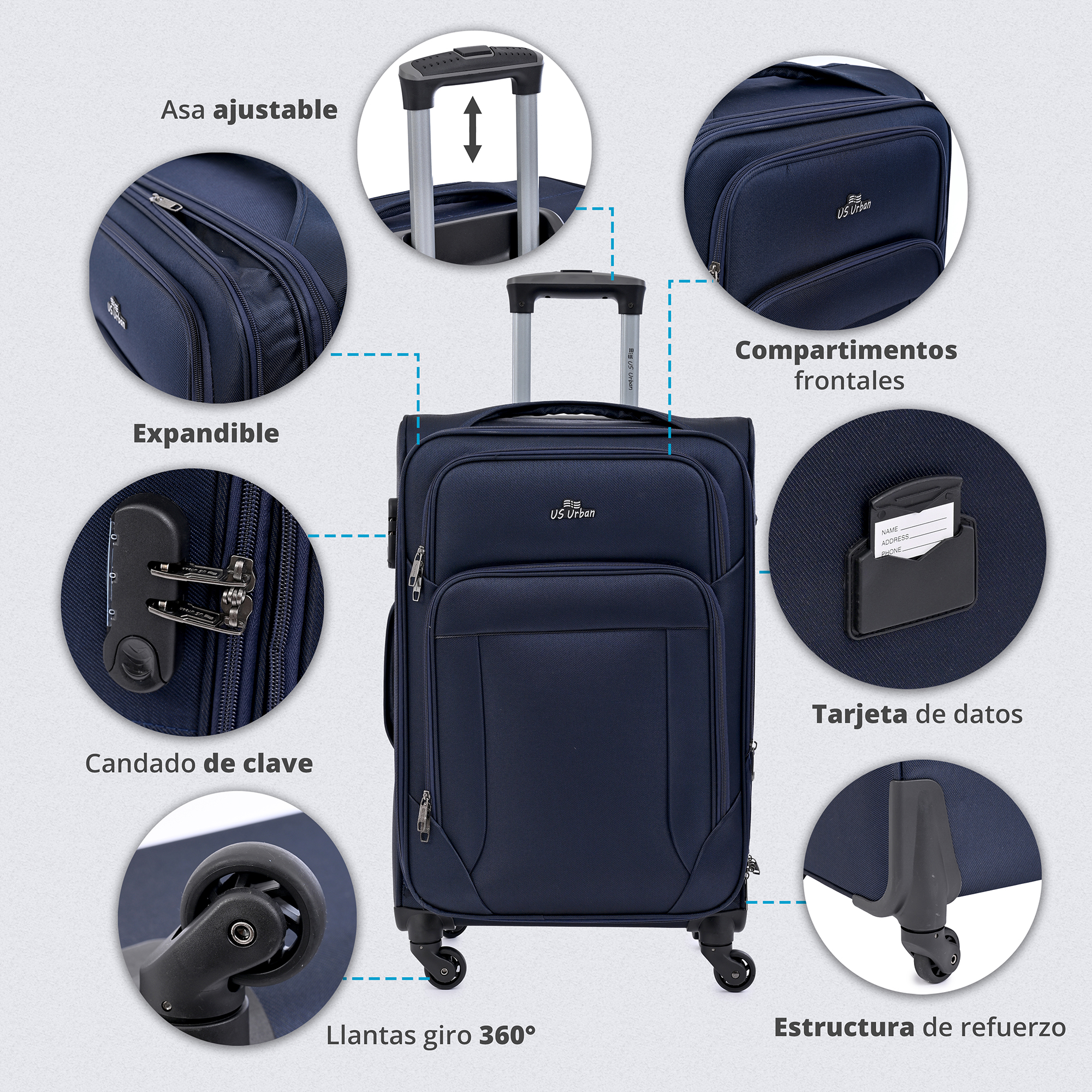 Foto 4 | Set de Maletas Us Urban 3 piezas Azul