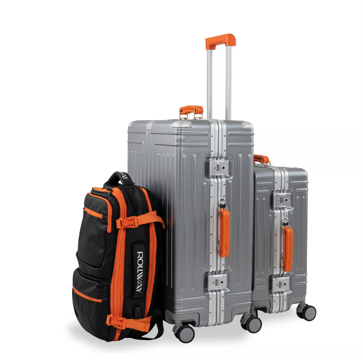 Juego De 2 Maletas Y Mochila De Viaje Rollway Rw-lu03 Naranja