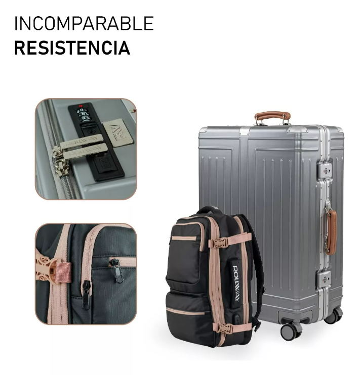 Foto 5 | Juego De 2 Maletas Y Mochila De Viaje Rollway Rw-lu03 Oro Rosado