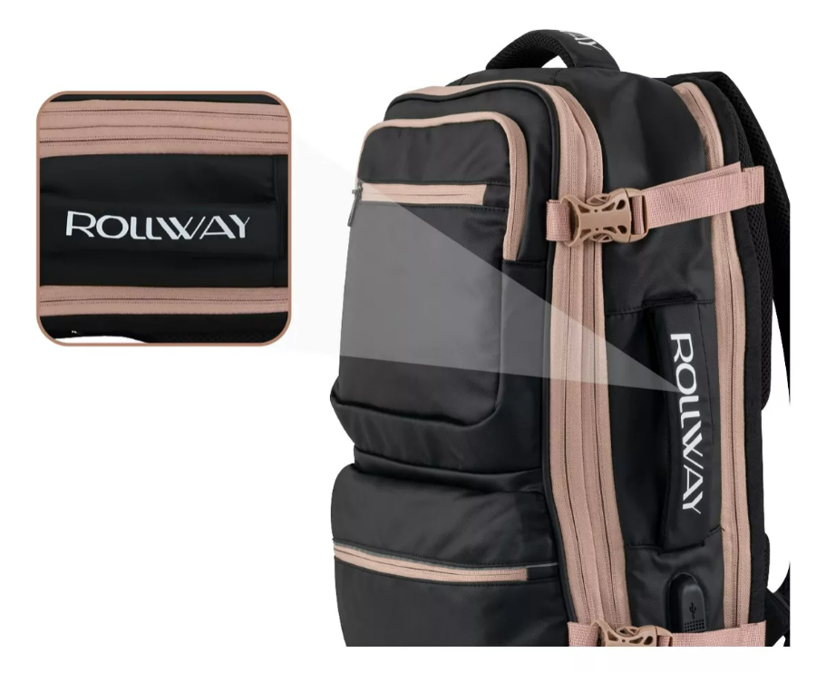 Foto 7 pulgar | Juego De 2 Maletas Y Mochila De Viaje Rollway Rw-lu03 Oro Rosado