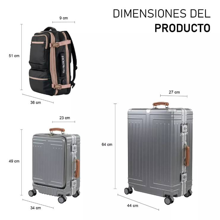 Foto 7 | Juego De 2 Maletas Y Mochila De Viaje Rollway Rw-lu03 Oro Rosado