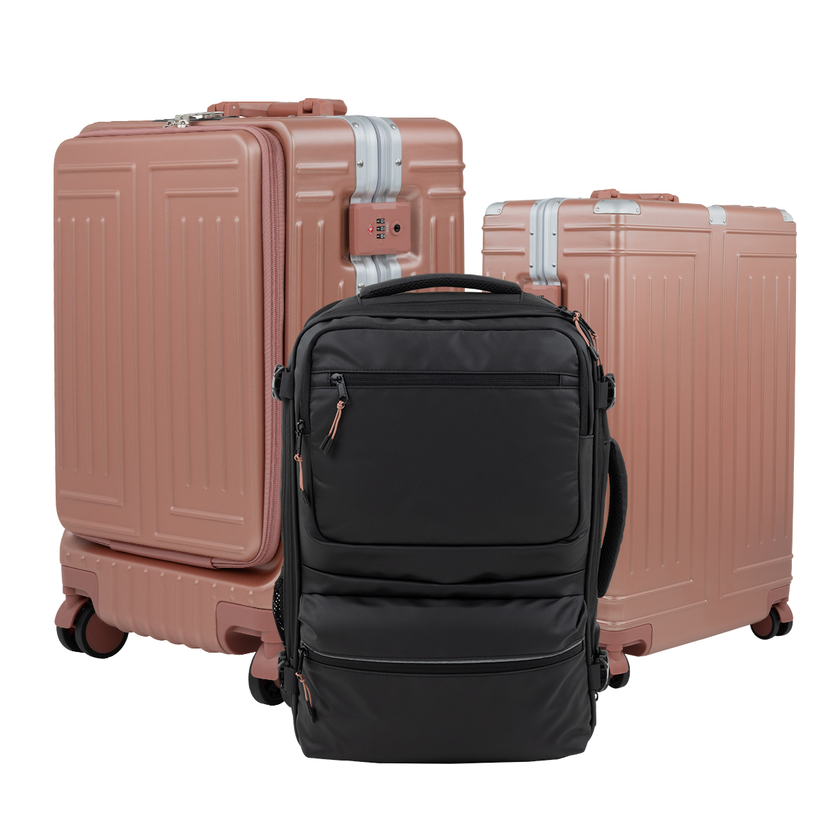 Foto 1 | Juego De 2 Maletas Y Mochila De Viaje Rollway Rw-lu04 Oro Rosado