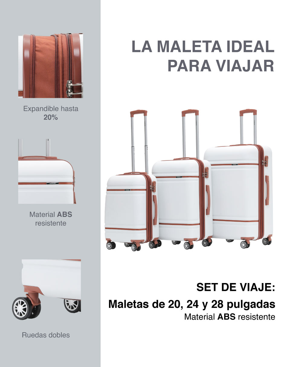 Foto 4 pulgar | Set 3 Maleta Abs 28'' Cairo Blanco