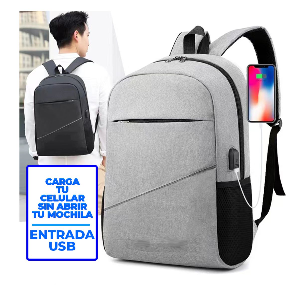 Foto 4 pulgar | Kit De 3 Mochilas De Uso En Oficina O Escolar Con Compartimento Para Laptop Gris
