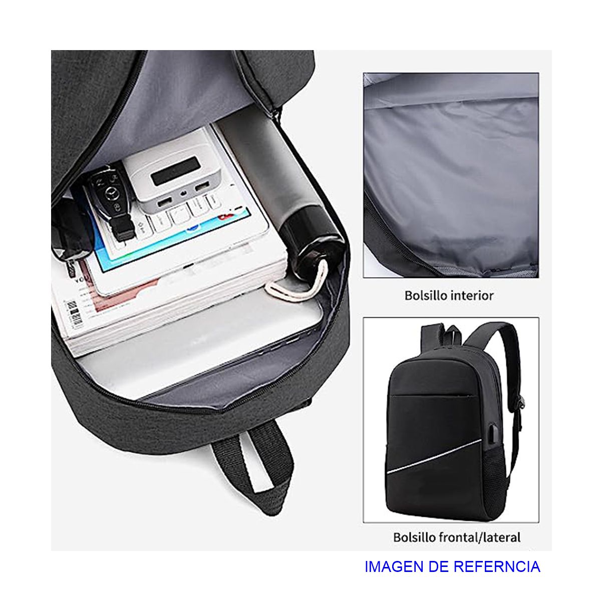 Foto 5 pulgar | Kit De 3 Mochilas De Uso En Oficina O Escolar Con Compartimento Para Laptop Gris