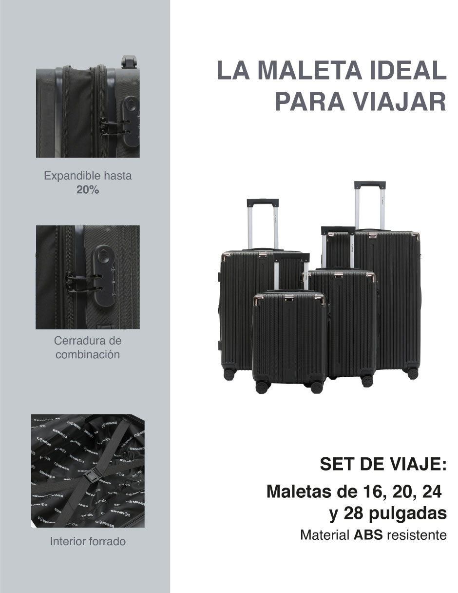 Foto 2 | Maletas Abs 16'' 20'' 24'' 28'' Miami 4 Piezas color Negro