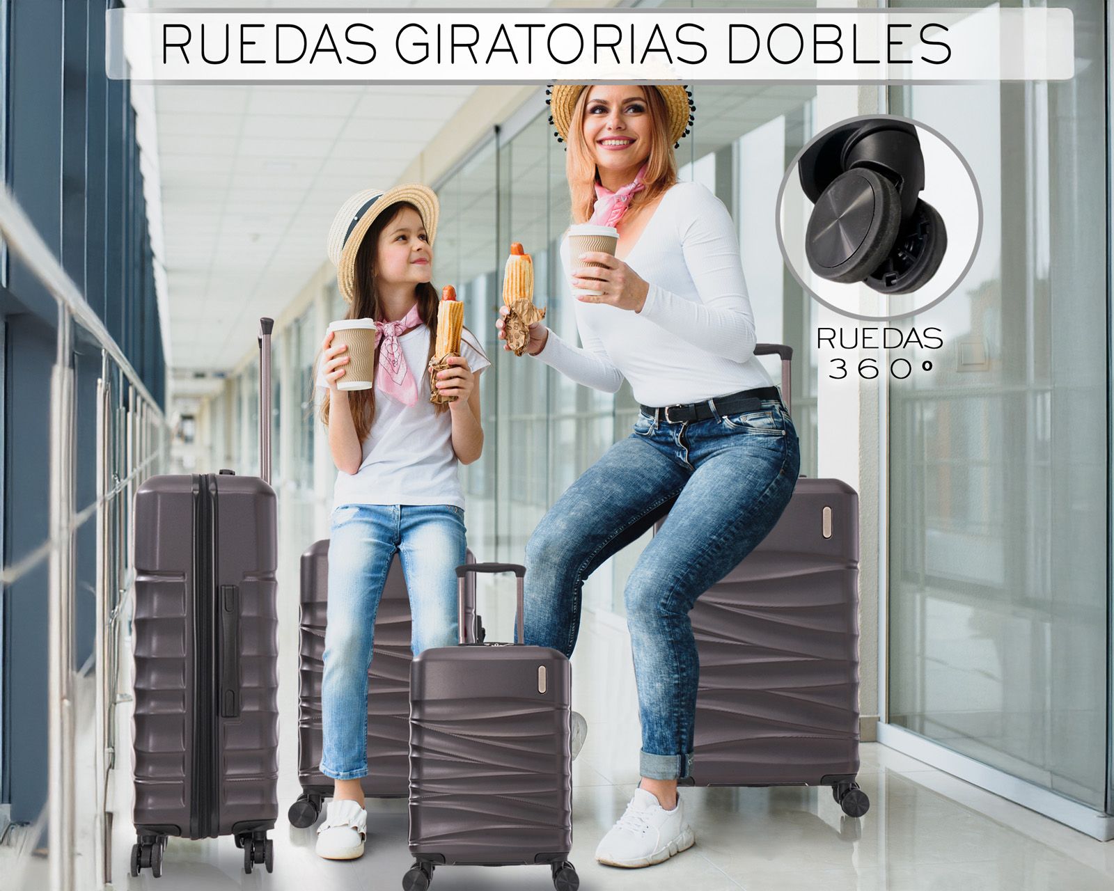 Foto 6 | Set de 4 Maletas Rígidas con Ruedas Giratorias Basitex  Cafés