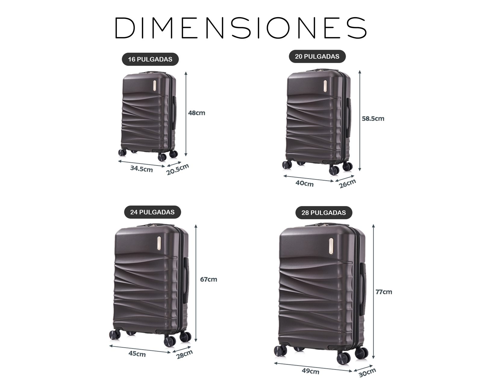 Foto 8 | Set de 4 Maletas Rígidas con Ruedas Giratorias Basitex  Cafés