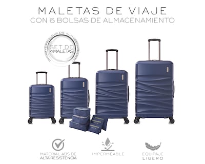 Foto 2 | Set de 4 Maletas Rígidas con Ruedas Giratorias Basitex Azul Marino
