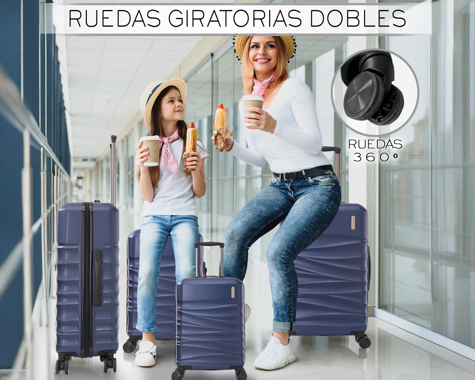 Foto 7 pulgar | Set de 4 Maletas Rígidas con Ruedas Giratorias Basitex Azul Marino