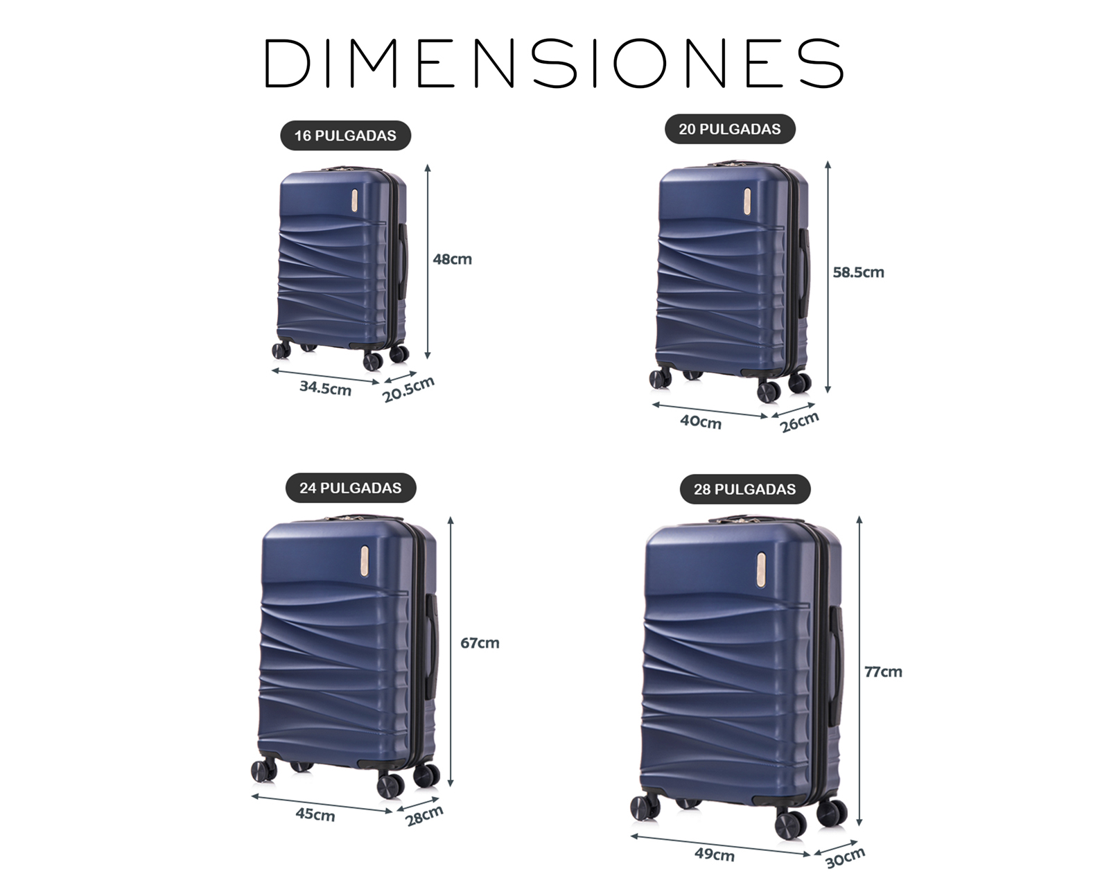 Foto 9 pulgar | Set de 4 Maletas Rígidas con Ruedas Giratorias Basitex Azul Marino
