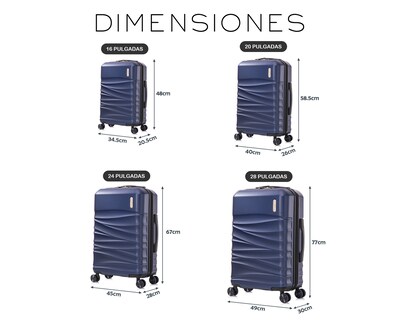 Foto 8 | Set de 4 Maletas Rígidas con Ruedas Giratorias Basitex Azul Marino