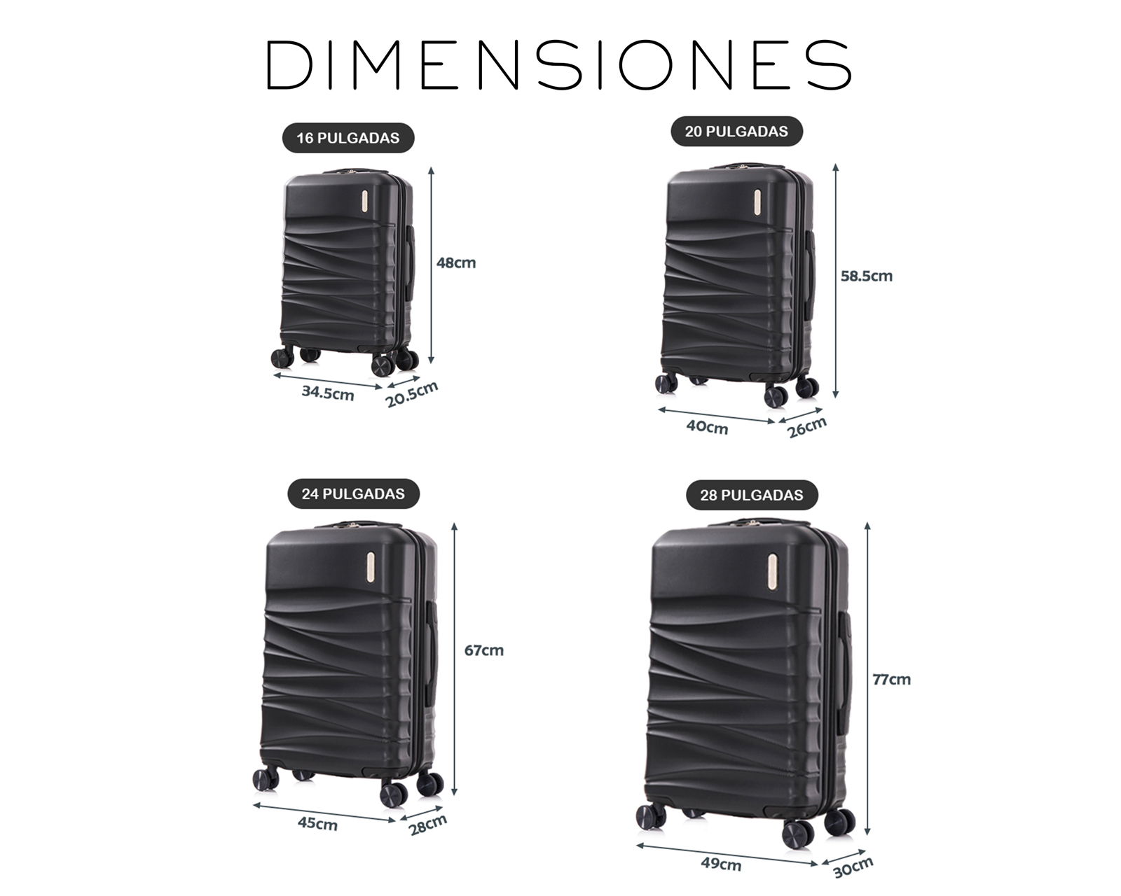 Foto 8 | Set de 4 Maletas Rigidas con Ruedas Giratorias Basitex Negras