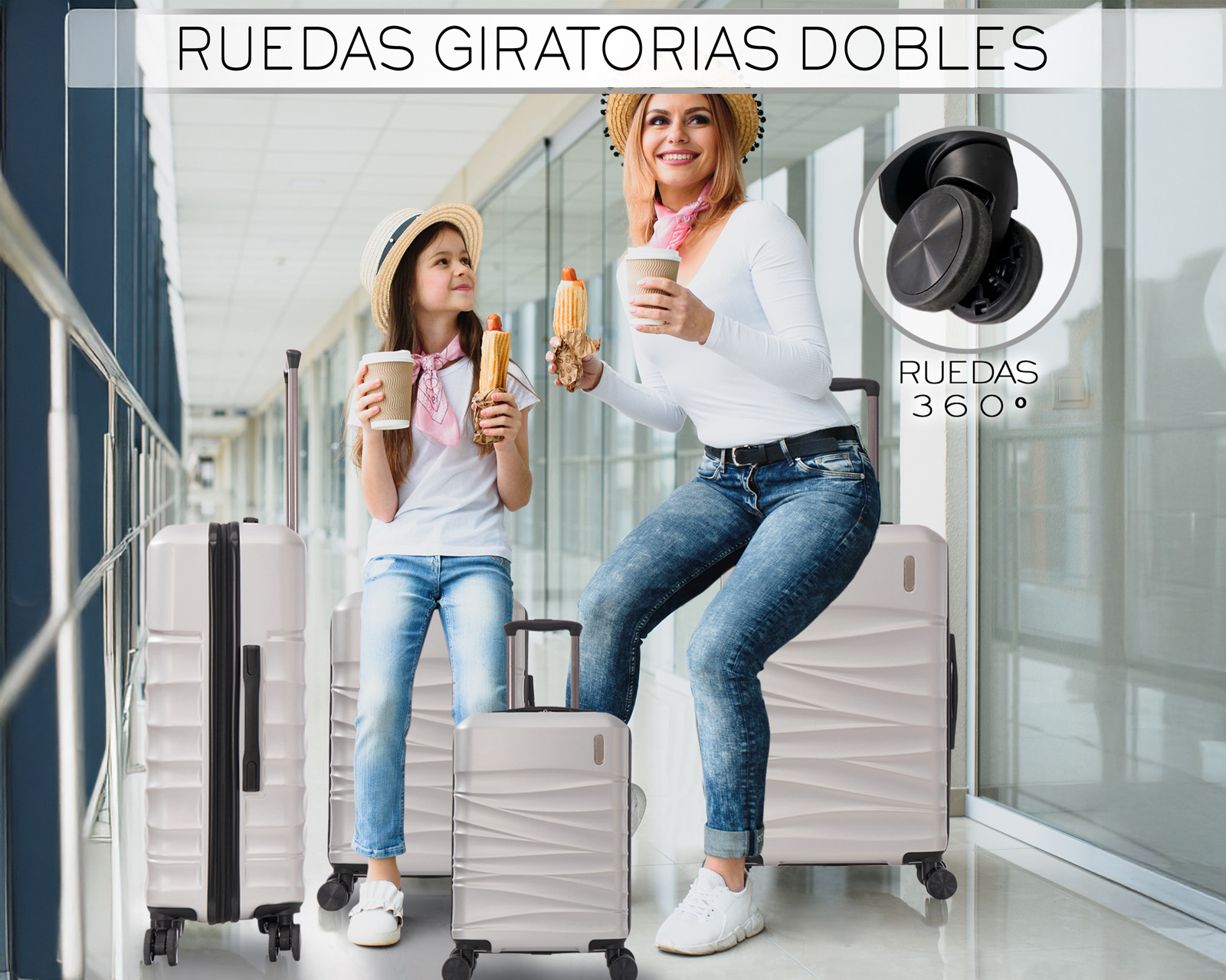 Foto 7 pulgar | Set de 4 Maletas Rigidas con Ruedas Giratorias Basitex Plateadas