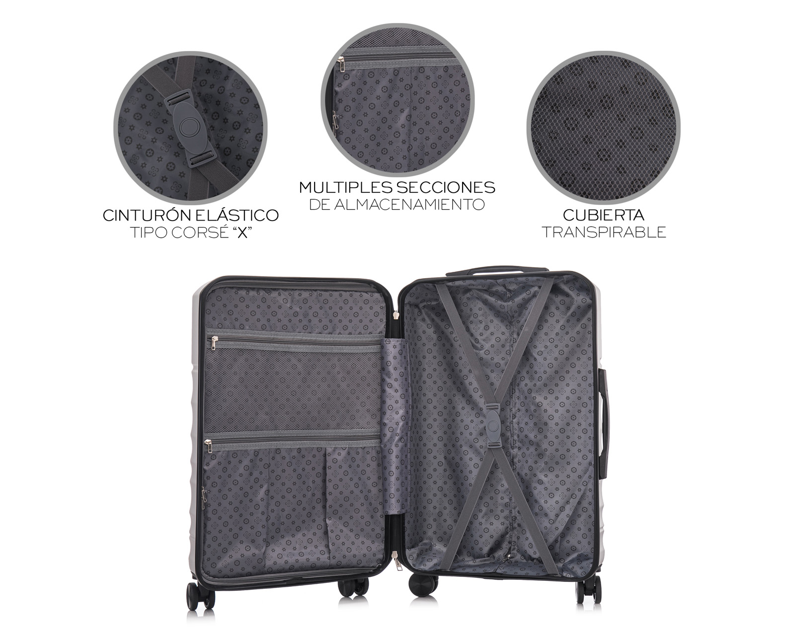 Foto 7 | Set de 4 Maletas Rigidas con Ruedas Giratorias Basitex Plateadas