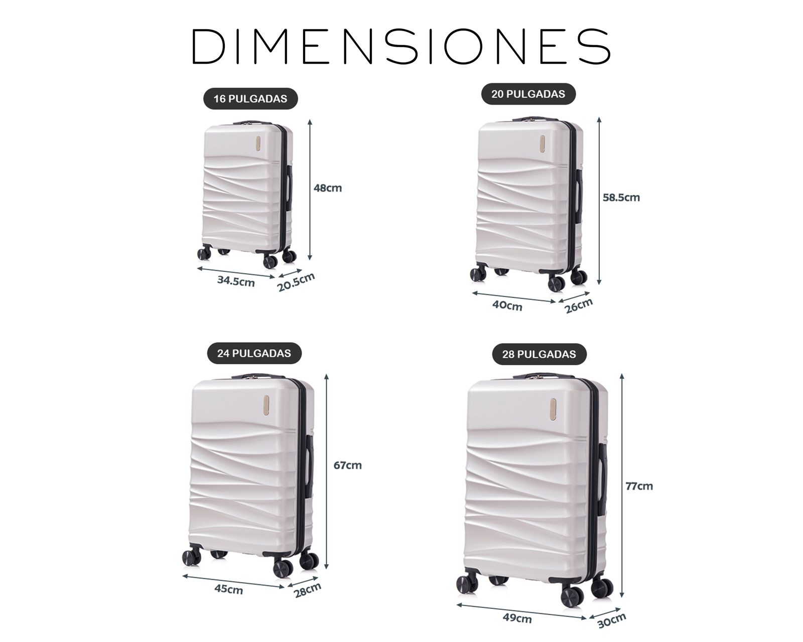 Foto 8 | Set de 4 Maletas Rigidas con Ruedas Giratorias Basitex Plateadas