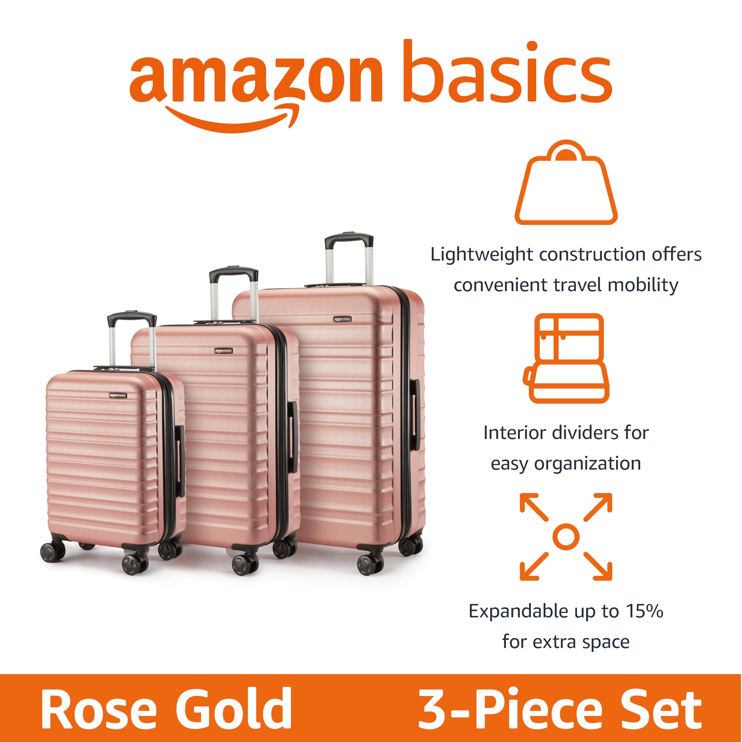 Foto 5 | Juego de Maletas Amazon Basics Hardshell  3 Piezas Rosa - Venta Internacional