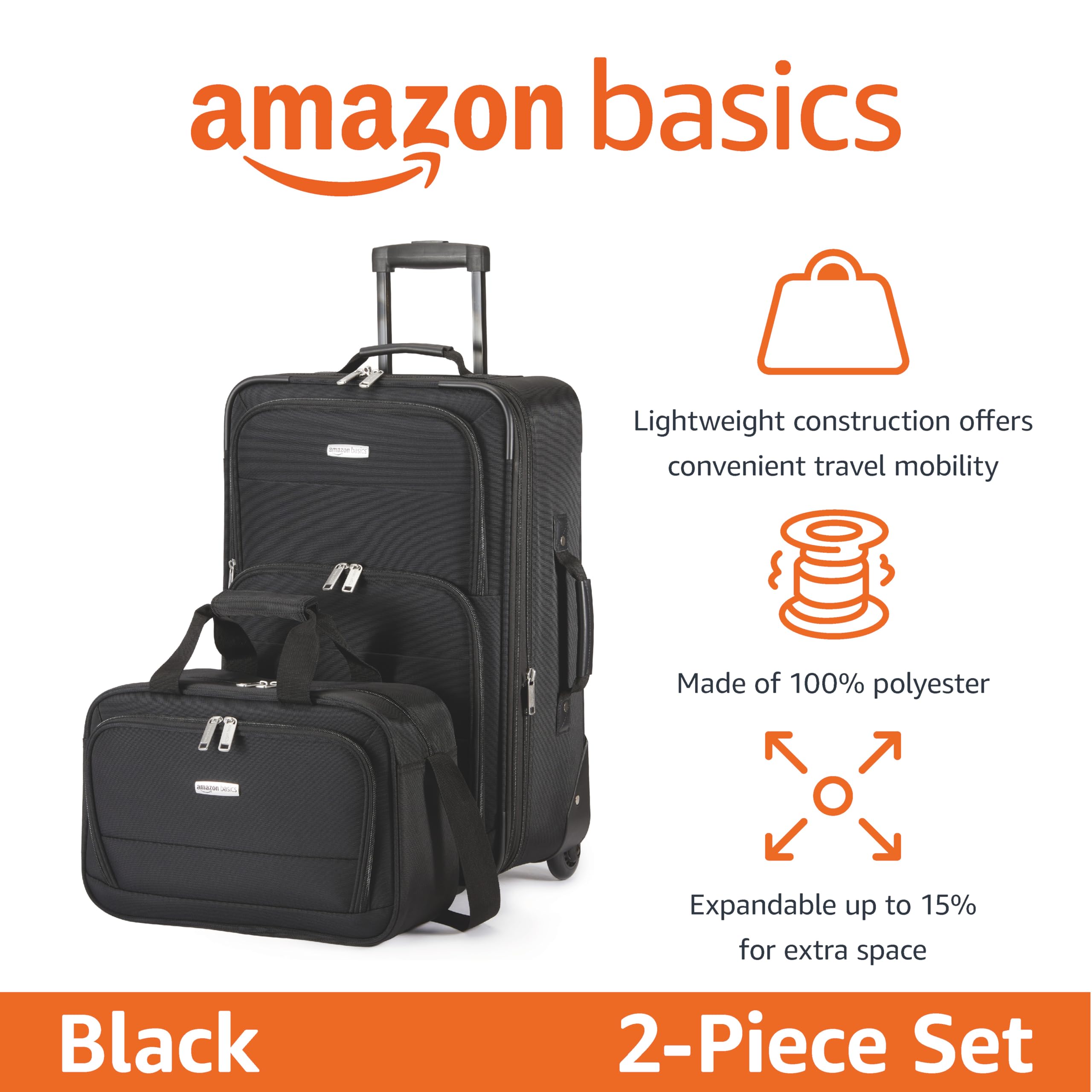 Foto 3 pulgar | Juego de Equipaje Amazon Basics Carry On Maleta de 23" y Bolsa de Mano de 15" Negro - Venta Internacional