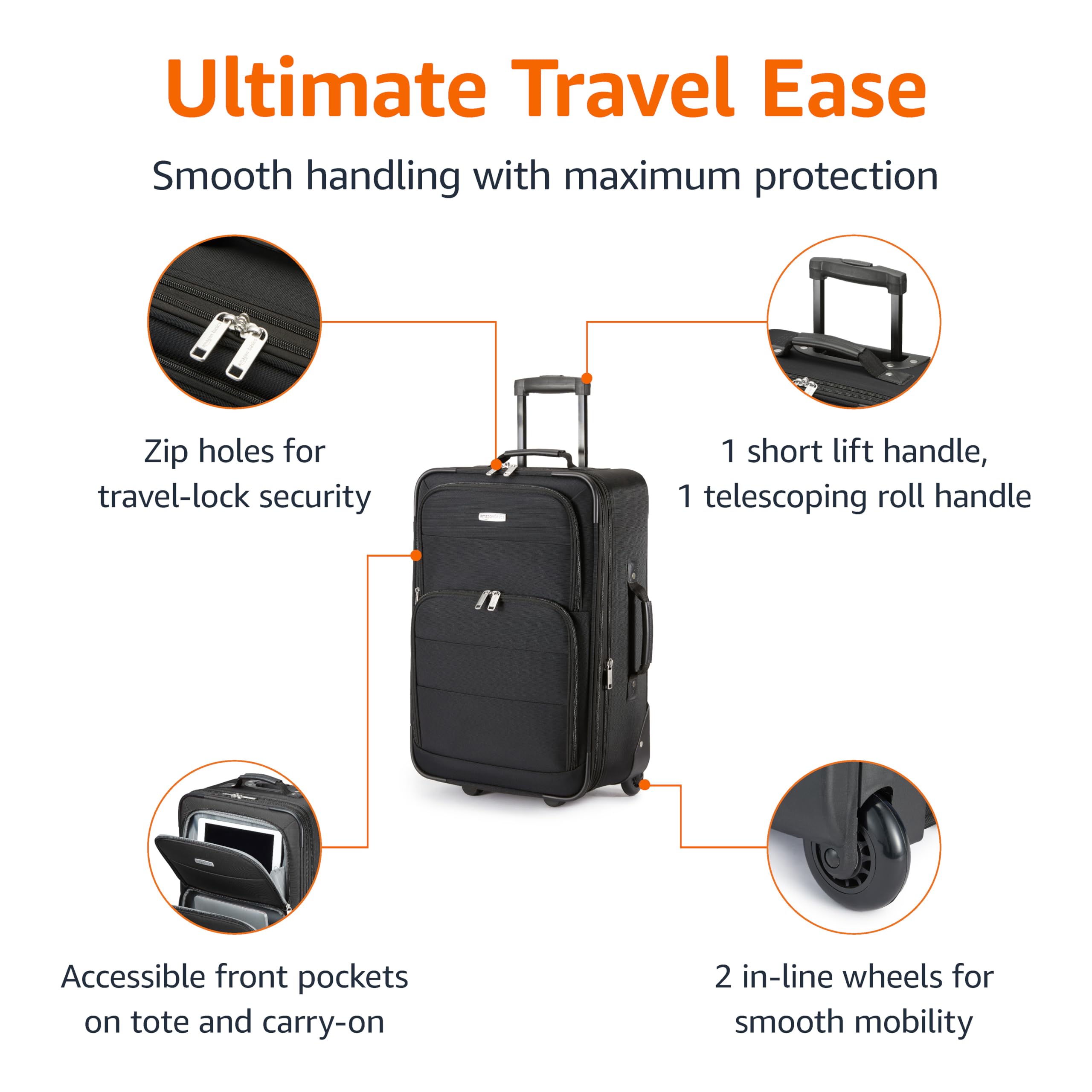 Foto 3 | Juego de Equipaje Amazon Basics Carry On Maleta de 23" y Bolsa de Mano de 15" Negro - Venta Internacional