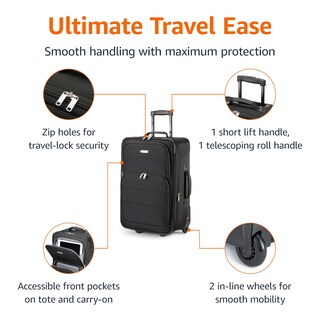 Foto 3 | Juego de Equipaje Amazon Basics Carry On Maleta de 23" y Bolsa de Mano de 15" Negro - Venta Internacional