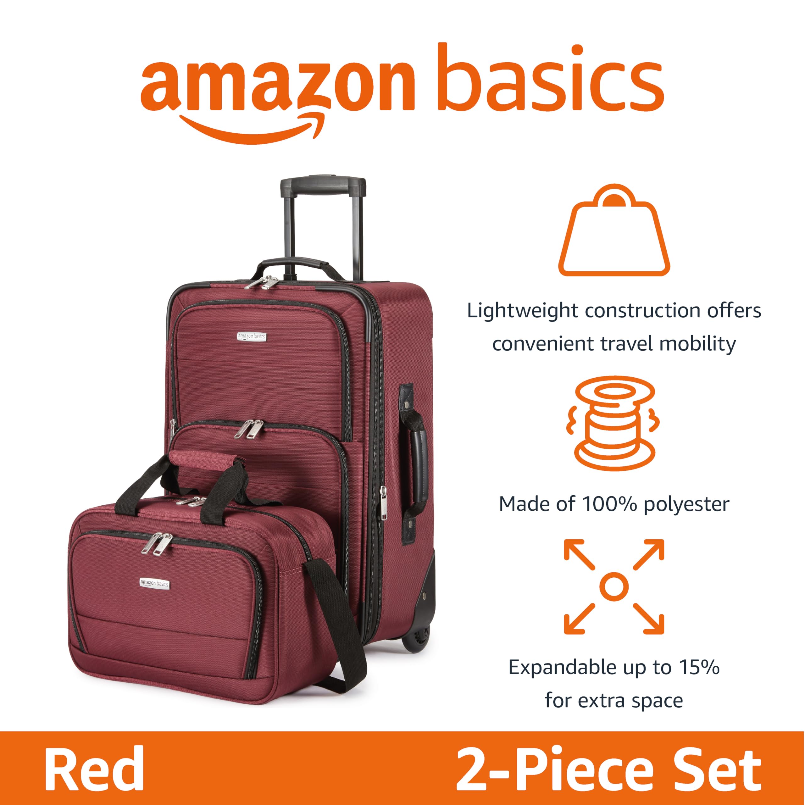 Foto 3 pulgar | Juego de Equipaje Amazon Basics Carry On de 23" con Bolsa de Mano Rojo - Venta Internacional