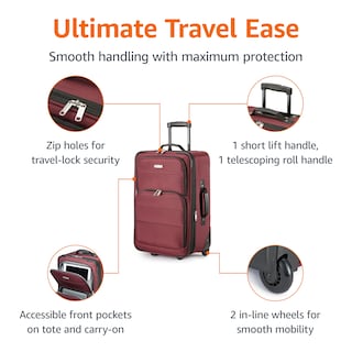 Foto 3 | Juego de Equipaje Amazon Basics Carry On de 23" con Bolsa de Mano Rojo - Venta Internacional