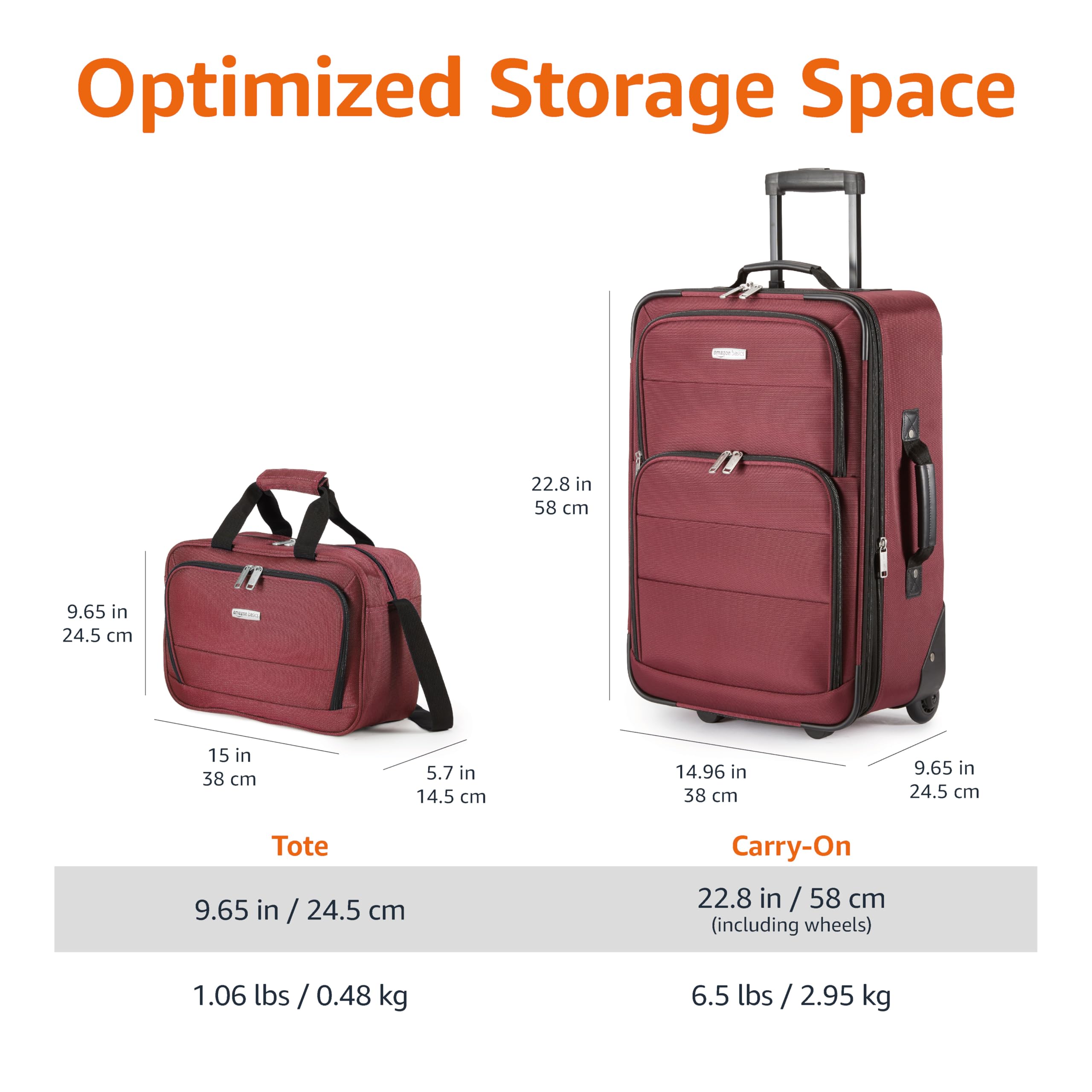 Foto 5 pulgar | Juego de Equipaje Amazon Basics Carry On de 23" con Bolsa de Mano Rojo - Venta Internacional