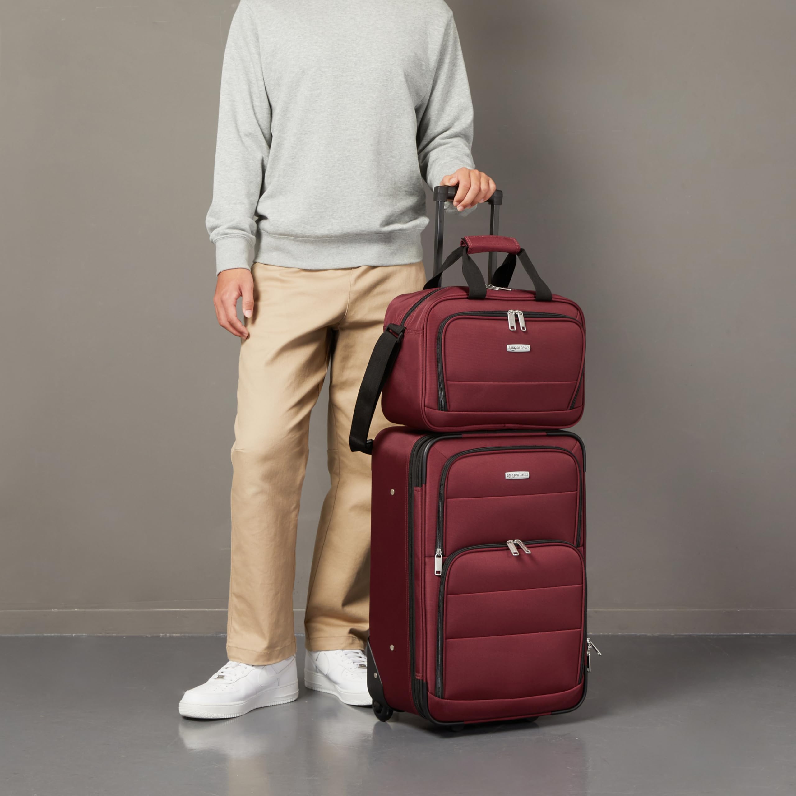 Foto 6 pulgar | Juego de Equipaje Amazon Basics Carry On de 23" con Bolsa de Mano Rojo - Venta Internacional
