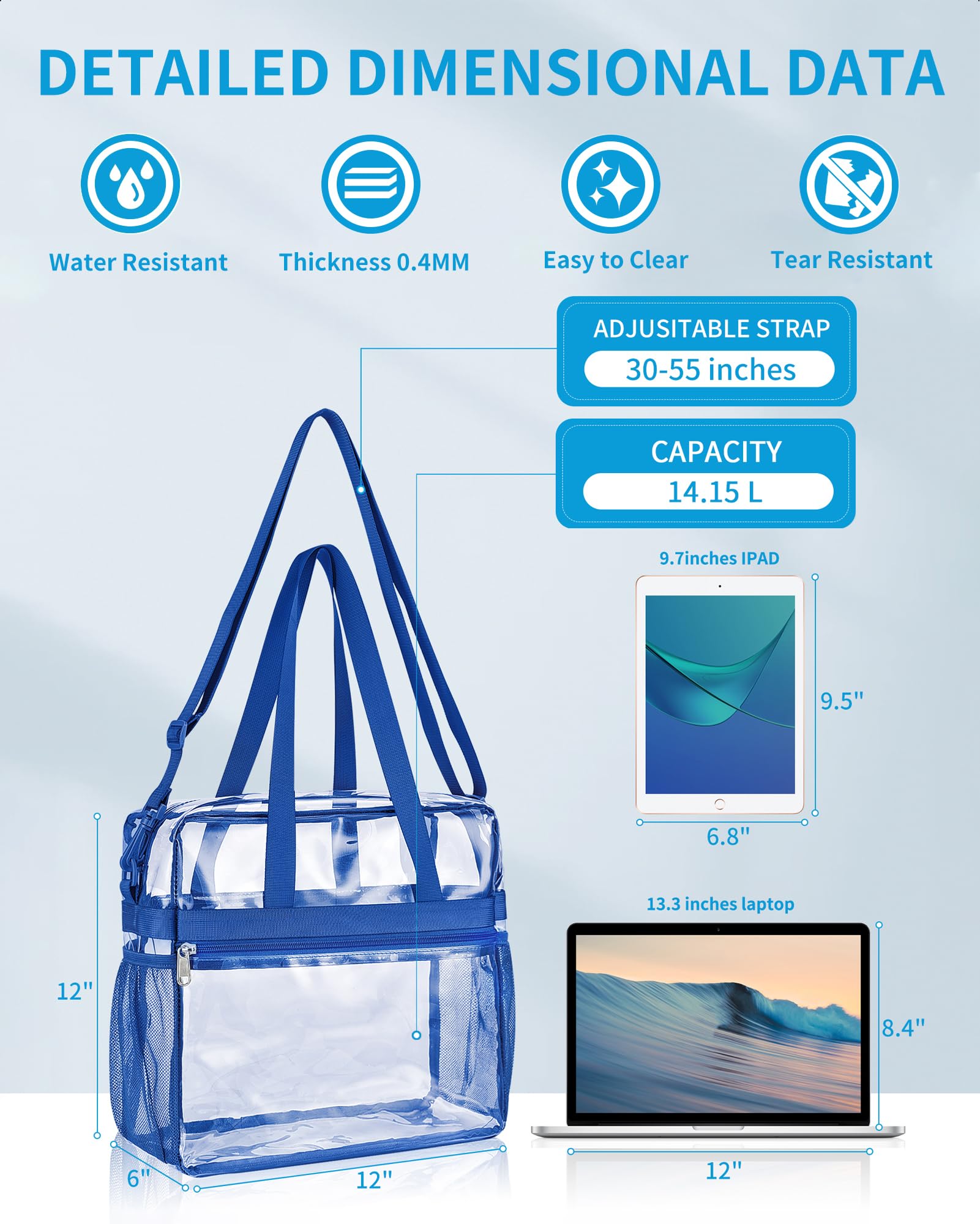 Foto 3 pulgar | Bolsa Transparente Paxiland Stadium Events, 30 X 15 X 30 Cm, Impermeable, Azul - Venta Internacional.