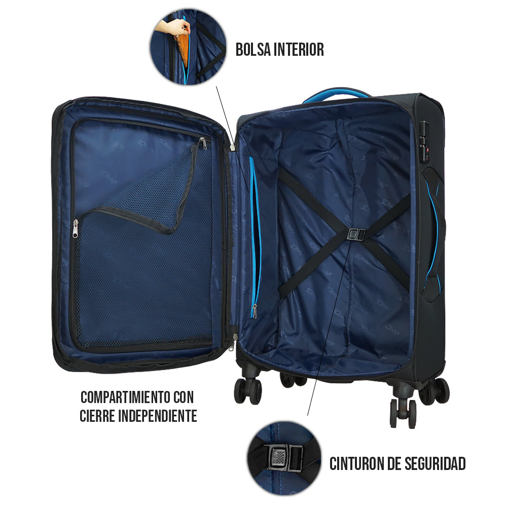 Foto 3 | Set De 2 Maletas De Tela Play 20'' Y 28” - Negras Con Azul
