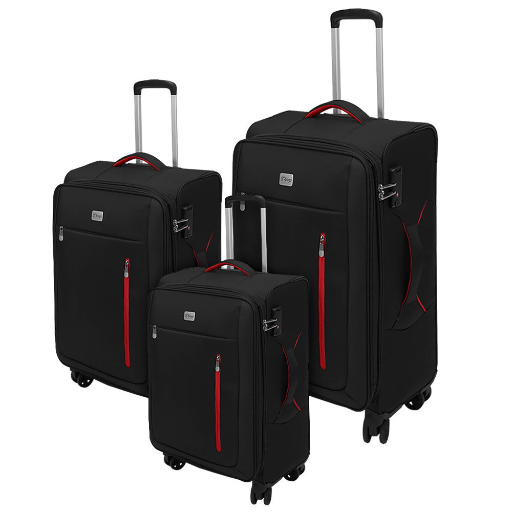 Set De 3 Maletas De Tela Play 20'', 24'' Y 28” - Negras Con Rojo