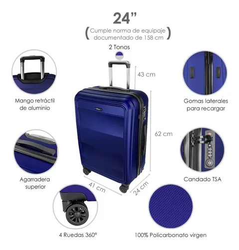 Foto 3 | Set de Maletas con Ruedas Sqbags Azules 3 Piezas