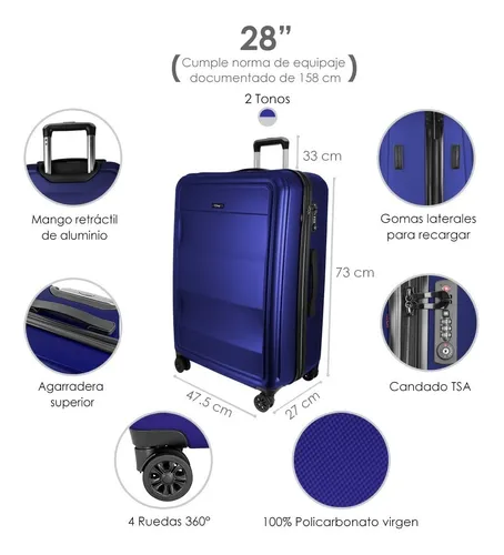 Foto 4 | Set de Maletas con Ruedas Sqbags Azules 3 Piezas