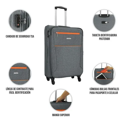 Foto 2 | Set de 3 Maletas de Tela Viva SQbags Gris 20'' 24'' 28”