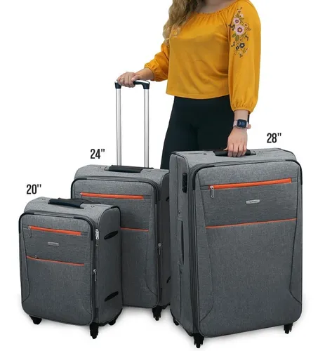 Foto 4 pulgar | Set de 3 Maletas de Tela Viva SQbags Gris 20'' 24'' 28”
