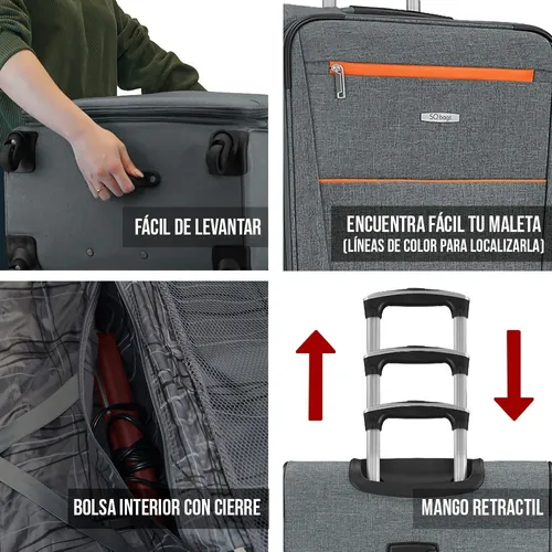 Foto 8 pulgar | Set de 3 Maletas de Tela Viva SQbags Gris 20'' 24'' 28”