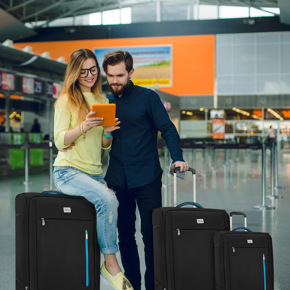 Foto 2 | Set de 3 Maletas de Tela Play SQbags Negra con Azul 20'' 24'' 28”